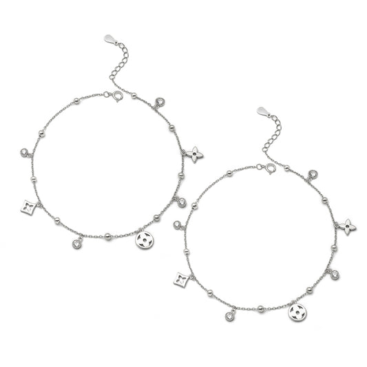 Silver Glory Star Pair of Anklets