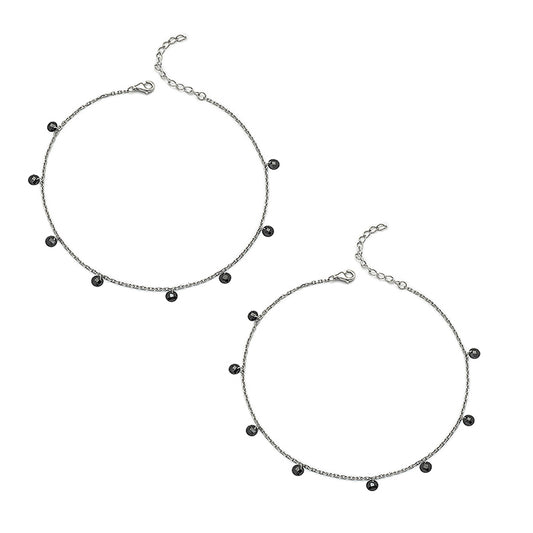 Silver Royal Crystal Pair of Anklets (Black)