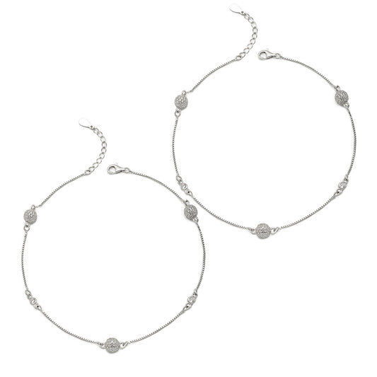 Silver Round Orb Pair of Anklets