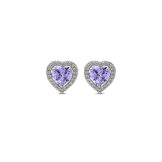 Silver Violet Vista Heart Studs