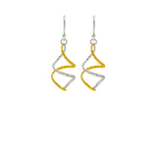 18k Gold Plated Two Tone Silver Spiral Earrings