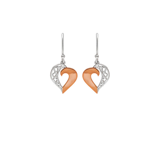 18k Rose Gold Plated Two Tone Silver Royal Heart Earrings