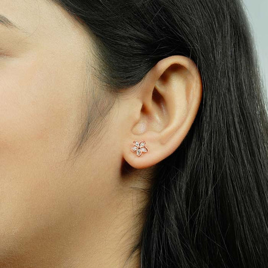 Rose Gold Tiny Periwinkle Earrings