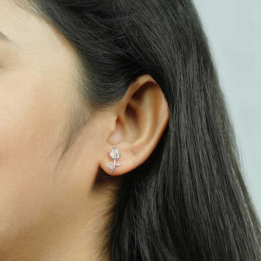 Silver Rose Petal Earrings