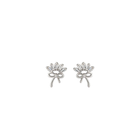 Silver Flowery Bow Earrings