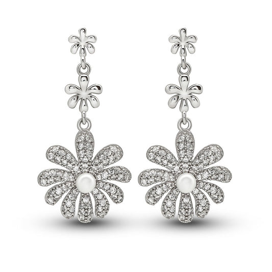 Silver Dangling Flower Earrings