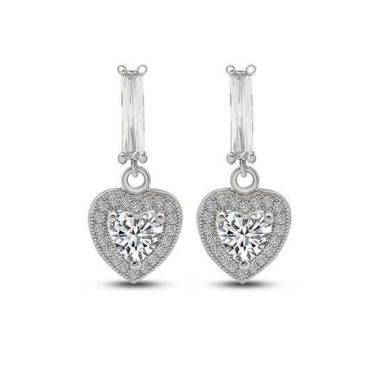 Silver Crystal Heart Earrings