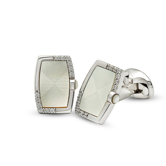Silver Rectangle Moonlit Pearl (MOP) Limited Edition Cufflinks