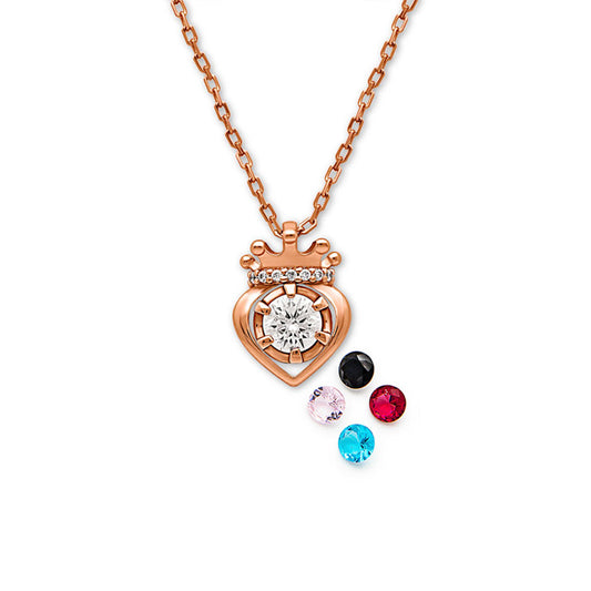 Rose Gold Crowned Heart Pendant with Chain (5 in 1 Crystal)