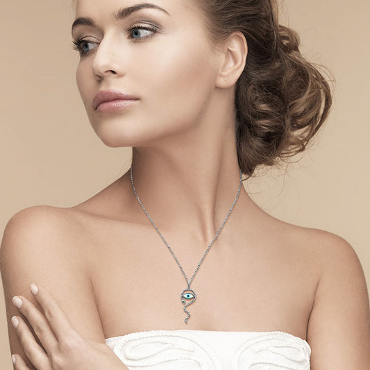 Silver Snakey Evil Eye Pendant with Chain