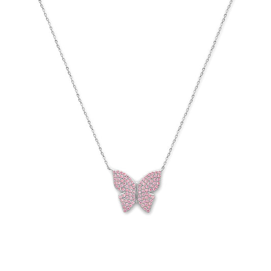 Silver Pink Flutter Necklace