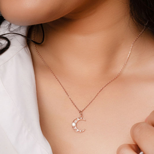 Rose Gold Cresent Pendant with Chain