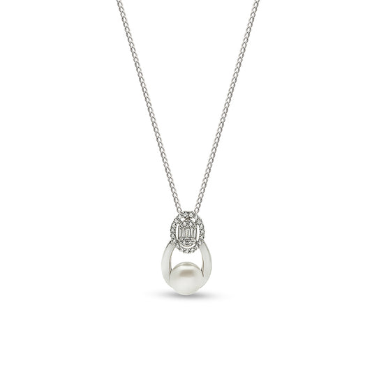 Silver Elegant Pearl Pendant with Chain