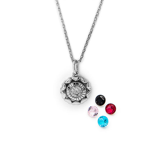 Silver Wheel Of Heart Pendant with Chain (5 in 1 Crystal)