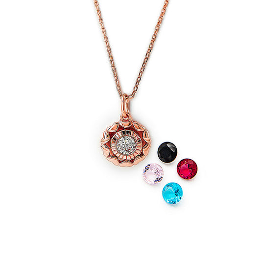 Rose Gold Wheel Of Heart Pendant with Chain (5 in 1 Crystal)