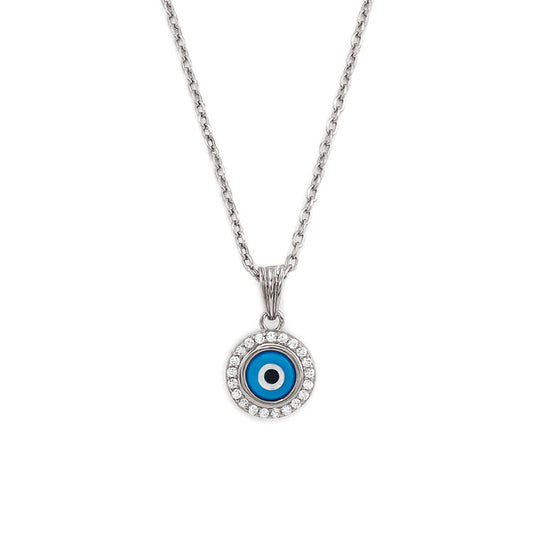 Silver Evil Eye Pendant with Chain