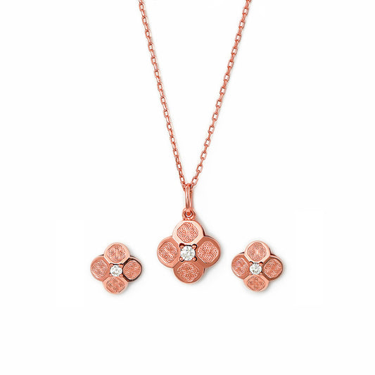 Rose Gold Mini Flower Pendant Set