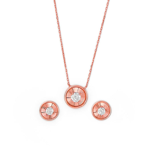 Rose Gold Stone Rim Necklace Set