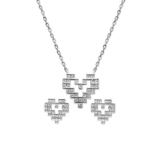 Silver Digital Love Pendant Set