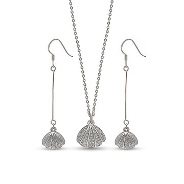 Silver Open Shell Pendant Set