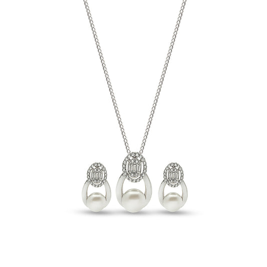 Silver Elegant Pearl Pendant Set