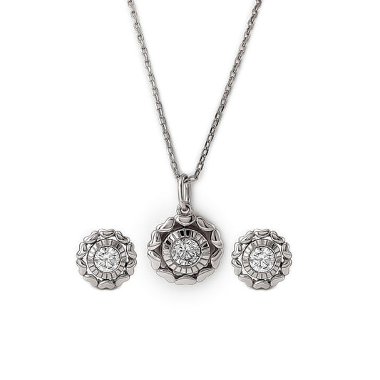 Silver Wheel Of Heart Pendant Set (5 in 1 Crystal)