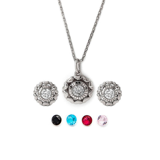 Silver Wheel Of Heart Pendant Set (5 in 1 Crystal)