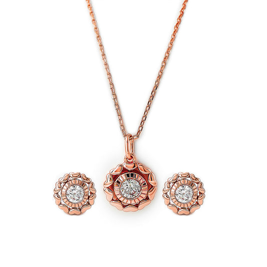 Rose Gold Wheel Of Heart Pendant Set (5 in 1 Crystal)