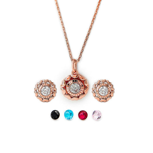 Rose Gold Wheel Of Heart Pendant Set (5 in 1 Crystal)