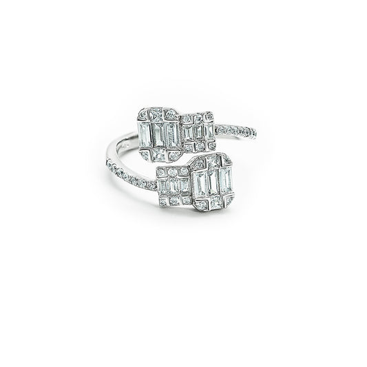 Silver Pleated Stones Ring