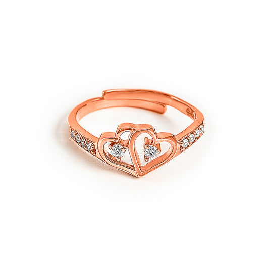 Connected Heart Rose Gold Adjustable Ring