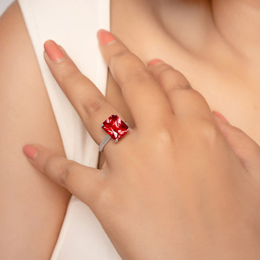 Silver Red Crystal Radiant Ring