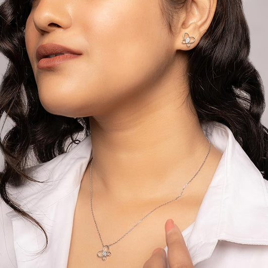 Silver Delicate Butterfly Necklace Set