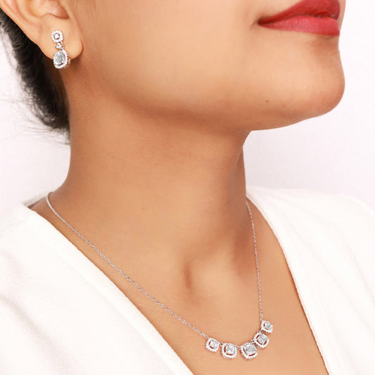 Silver White Royalty Necklace Set