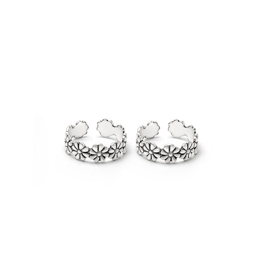 Silver Oxi Flower Toe Rings