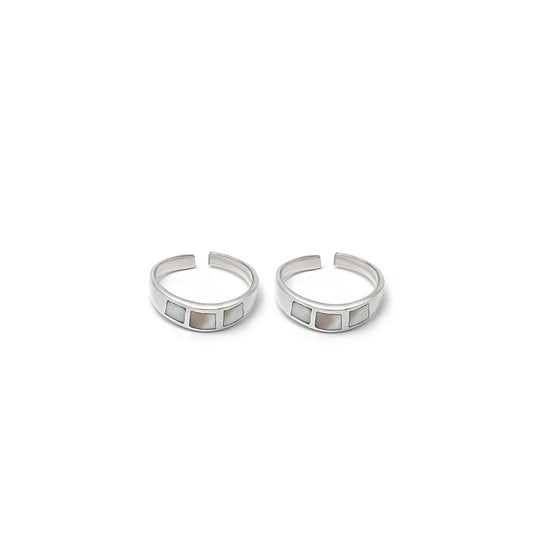 Silver White Squared Toe Rings (MOP)