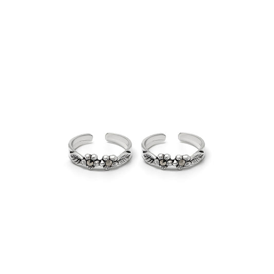 Silver Tiny Flower Marca Toe Rings