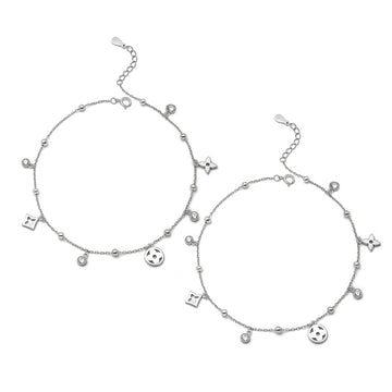 Silver Glory Star Pair of Anklets