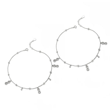 Silver Dangling Infinity Pair of Anklets