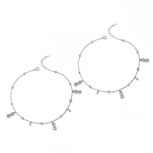 Silver Dangling Infinity Pair of Anklets