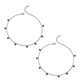 Silver Royal Crystal Pair of Anklets (Black)