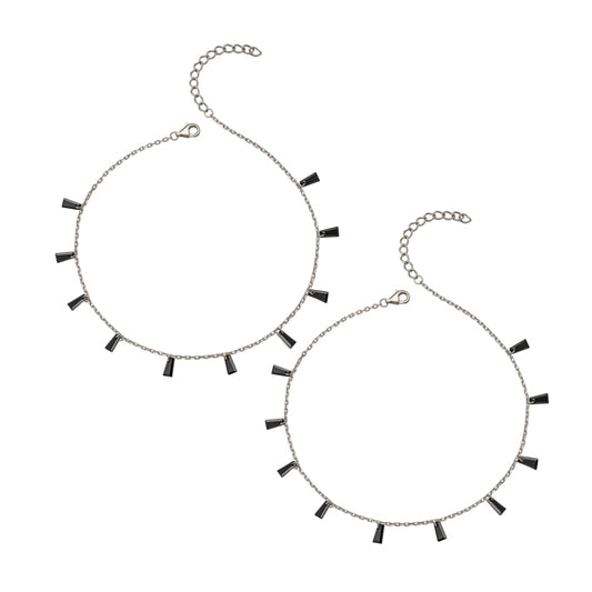 Silver Radiant Pair of Anklets (Black)