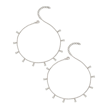 Silver Radiant Pair of Anklets (White)