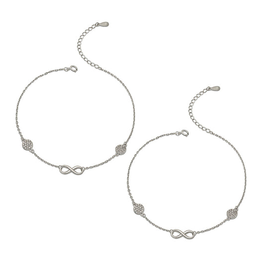 Silver Curved Infinity Pair of Anklets