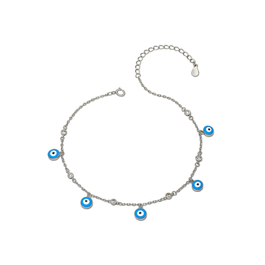 Silver Blue Evil Eye Anklet