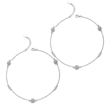 Silver Round Orb Pair of Anklets