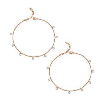 Rose Gold Royal Crystal Pair of Anklets