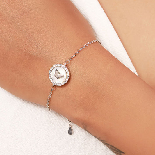 Silver Dainty Butterfly Bracelet (MOP)