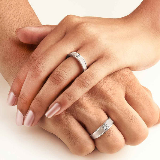 Silver Modern Love Couple Rings