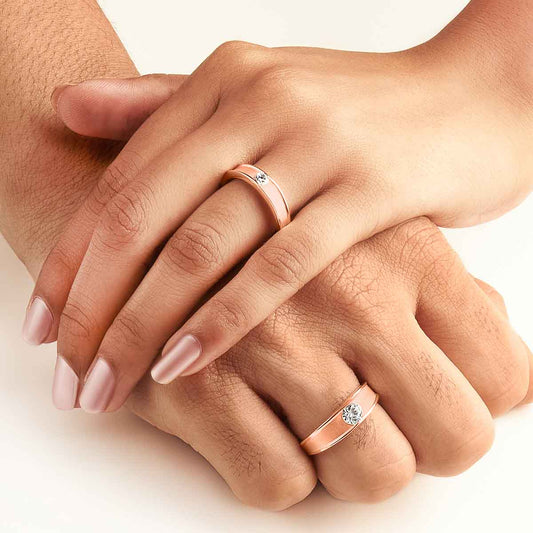 Rose Gold Modern Love Couple Rings